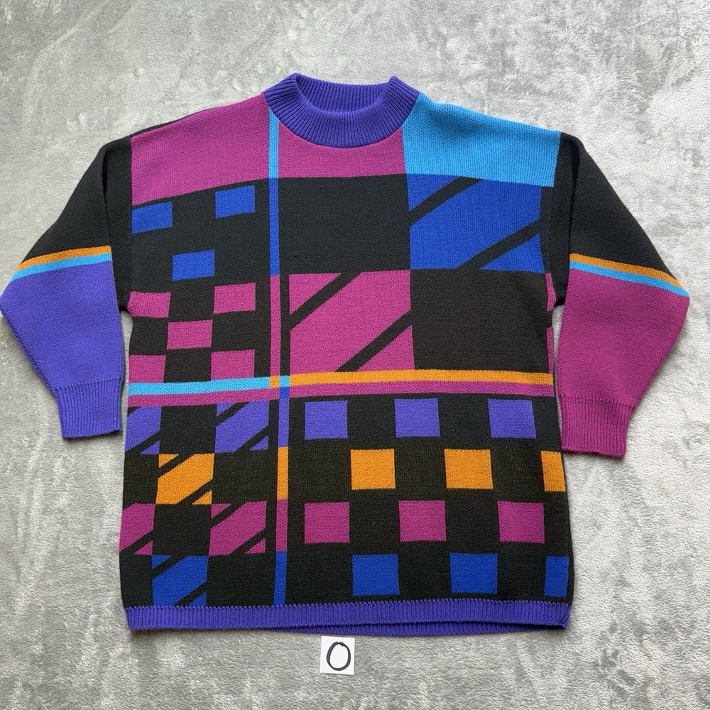 Vintage Fashion Formulas Sweater Women 1X Multicolor Geometric Abstract 90s USA